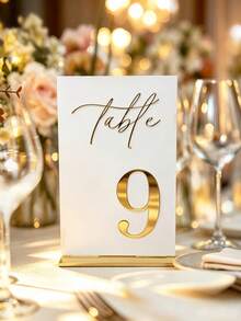 Gold Acrylic Mirror Number Table Signs, 12*18CM Wedding Table Numbers With Stands - Multicolor - View 4