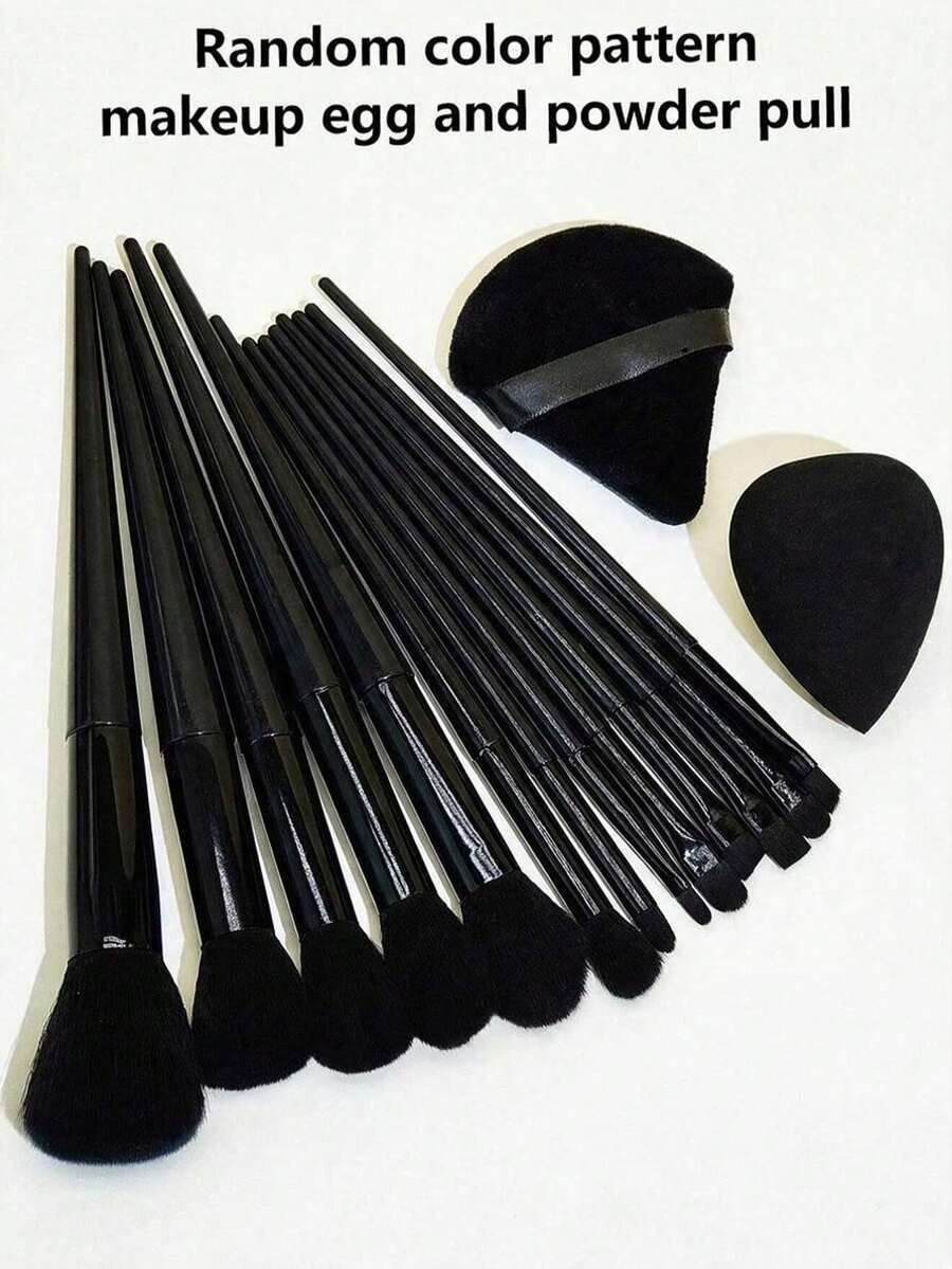 13-Piece Makeup Brush Set + 2 Random Color/Shape Makeup Sponges And Powder Puffs, Soft Makeup Tools Suitable For Eyeshadow, Foundation, BB Cream, Concealer, Blush, Powder, Makeup Brush Set For Women, Makeup Brush Combination, Makeup Brush Gift Box, Random Color - Black - View 1