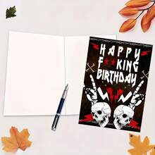 Heavy Metal Birthday Card, A Striking And Unique Birthday Card Designed Specifically For Rock Music Lovers, Perfect For Friends Or Colleagues Who Appreciate Unique And Humorous Birthday Greetings. Includes Envelope And Card - Red Envelope + Greeting Card - View 5