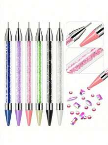 1/2/5PCS Rhinestone Picking Tool Set, Rhinestone Applicator Tools, Self-Adhesive Diamond Pen, Double-Ended Rhinestone Gem Crystal Earring ,For Rhinestone Embellishment ,Crystal Bead Handle Nail Art DIY Decoration Tools - Multicolor - View 10