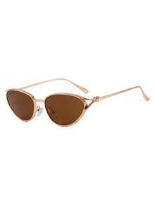 1 pieza Gafas de ojo de gato vintage con marco ovalado de metal, lentes de color té degradado premium, accesorio de estilo minimalista de lujo, adecuado para el uso diario, vacaciones en la playa, fotografía de calle y regalo para amigos, combina perfectamente con atuendos elegantes y sofisticados del día a día - Multicolor - Ver 8