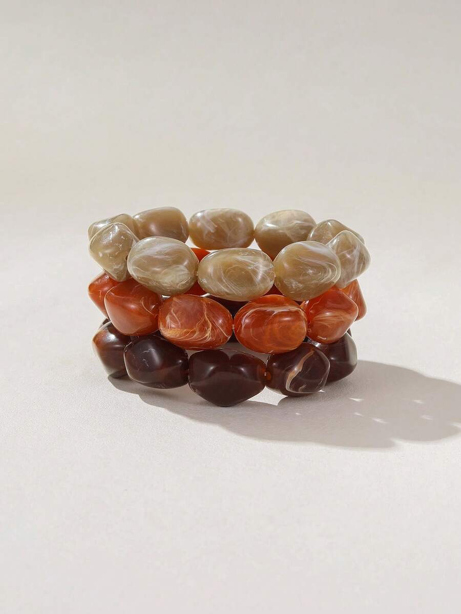 Nocturel 3pcs/Set Fashionable Retro Exaggerated Bohemian, Thick Multi-Layer Acrylic Beaded Bracelet, Suitable For Women, Couples, Parties, Daily Wear - Multicolor LOO - View 1