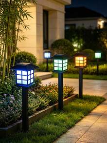 2/6 Stücke schwarze Mini-Haus Solarbetriebene Bodenstecker Wegbeleuchtung, wasserdichte Auto An/Aus LED Landschaftsbeleuchtung, geeignet für Garten, Rasen, Gehweg, Blumenbeet, Außendekoration, Feiertagsgeschenk - Mehrfarbig - Übersicht 5