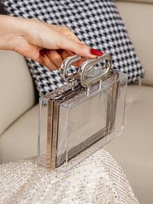 Fashionable Elegant Evening Transparent Box Handbag - Clear - View 6