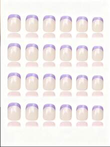 120片紫色法式美甲 短方頭平頭亮面假指甲 貼片式壓入式美甲 適合年輕女孩的壓克力美甲 - 紫丁香色 - 查看 4