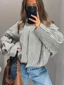 Camellia Spring/Summer New European And American Fashion Minimalist Stand Collar Long Sleeve Plaid Jacket - Lattice - View 9
