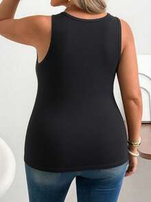 2pcs Women Plus Size Round Neck Ribbed Tank Top Daily Commute Basic Sleeveless Solid Color Undershirt - Multicolor - View 6