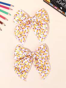 2pcs Back To School Supplies, Yellow Pencil Apple Bow Hair Clips, Large Fabric Bow Barrettes, Teacher's Day, Hair Accessories Gifts For Girls Daily School Wear - Multicolor - View 6