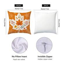 Herbst Minimalistischer Kürbis Ahornblatt Pflanze Frucht Kissenbezug 4er Set, einseitig Muster Pfirsichhaut Samt Polyester Material, 45*45CM/18*18 Zoll Kissenbezug geeignet für Raumdekoration, moderne minimalistische Sofa Wohnzimmer Dekoration, Geschenk, Partydekoration - Verschiedenfarbig - Übersicht 2
