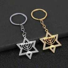 Llavero Menorah Estrella de David para Mujeres Hombres Regalos Religiosos Accesorios de Joyería de Acero Inoxidable - A - Ver 1
