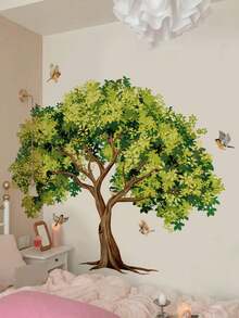1pc/2pcs/3pcs, Children's Room Cartoon Decorative Wall Stickers, Autumn Maple Tree With Small Animals, Flowers, Owl, Bear, Fox, Hedgehog, Girl Riding Bike Under Blue Tree, Green Cartoon Big Tree, PVC Self-Adhesive Removable Wall Stickers, Suitable For Bedroom, Living Room, Study, Dining Room, Bathroom, Home Wall Decor, Room Decoration - Multicolor - View 1