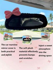 1 pieza Funda universal de peluche para espejo retrovisor, Funda de peluche con lazo para espejo retrovisor, Accesorios para automóvil, Decoración para automóvil, Automóvil decorativo, Regalo, Funda de protección para espejo retrovisor, Funda de protección rosa para espejo retrovisor de automóvil, Accesorios de decoración interior de automóvil con dibujos animados - Pequeño arco - Ver 3