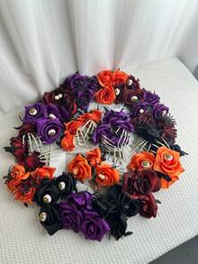 1/10/20pcs Artificial Rose Flowers, Faux Flowers, Dark Style Artificial Flower Heads, Suitable For DIY Handmade Headwear, Wedding Decoration, Window Display Atmosphere Decor Props, Halloween Photo Props - A - View 2