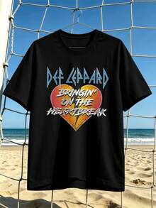 T-Shirt Da Uomo Vintage Rock Con Grafica A Cuore, Tessuto Di Alta Qualità, Girocollo, Vestibilità Comoda, Stampa Di Grande Impatto. - Black - View 6