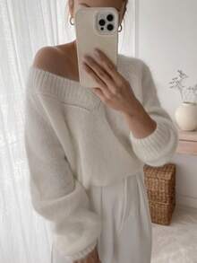 1pc Knitted Cardigan, Home, Daily, Office, Autumn/Winter, Autumn, Fall, Autumn Outfit For Women, Fall Clothes - White - View 3