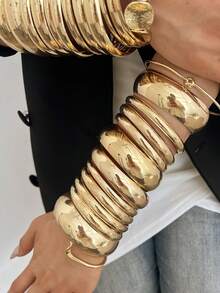 Random 13pcs/9pcs/4pcs/1pc Vintage Elegant Exaggerated Bohemian Style Women's Metal Iron Plate Bracelets, Suitable For Daily Casual, Party And Summer Vacation Travel Wear, Gift - Gold - View 5