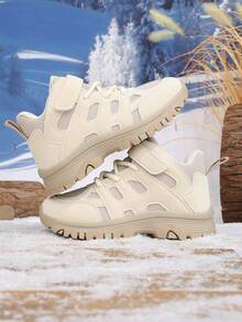 1 Pair Kids' Outdoor Sports Hiking Boots, Simple Non-Slip Trekking Shoes, Fashionable Versatile Warm Boots For Boys And Girls - Beige - View 2