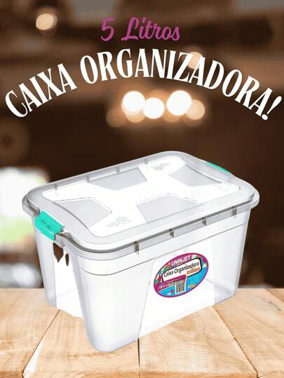 Caixa Organizadora Multiuso 5 Litros Com Tampa e Trava Transparente