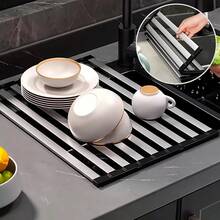 1pc Foldable Stainless Steel Kitchen Sink Drain Rack, Rust-Proof Roll-Up Design, Compact And Durable - Multicolor - View 1