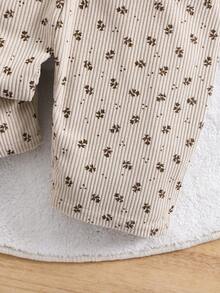 Vintage Thin Striped Floral Corduroy Overalls For Girls, Loose Casual Long Pants For Baby - Beige - View 6