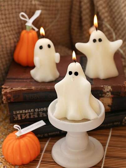 1pc Cartoon Ghost Shaped Halloween Scented Candle, Handmade Fragrance Decor, No Wood Base Ambient Candle, Suitable For Bathroom, Home, Party, Dorm, Aesthetic Room Ornament, Holiday Gift For New Year, Valentine's Day, Mother's Day, Father's Day, Graduation, Back To School Season