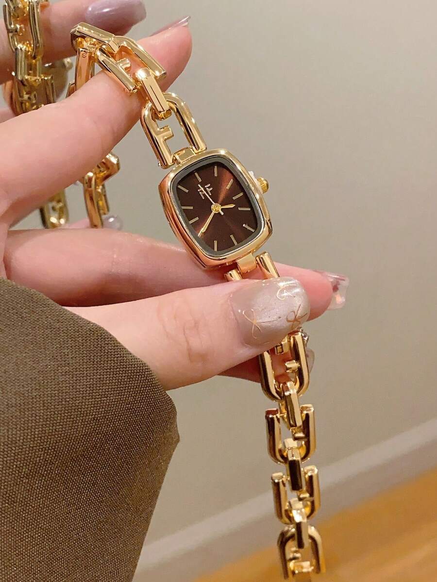 1件女款金色橢圓石英手錶,優雅時尚,適合日常配戴,生日與畢業禮物,休閒聚會與宴會 - 金色 - 查看 1