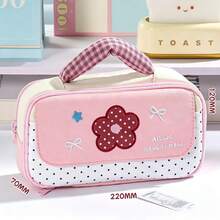 1pc Embroidery Flower Bow Handheld Pencil Case, Polka Dot Splicing Large Capacity Multi-Layer Pen Bag With Handle, Sweet "All We Have Is Now" Letter Print Zipper Stationery Storage Pouch, Portable Student School Supplies Organizer, Back To School - Pencil Case - View 10