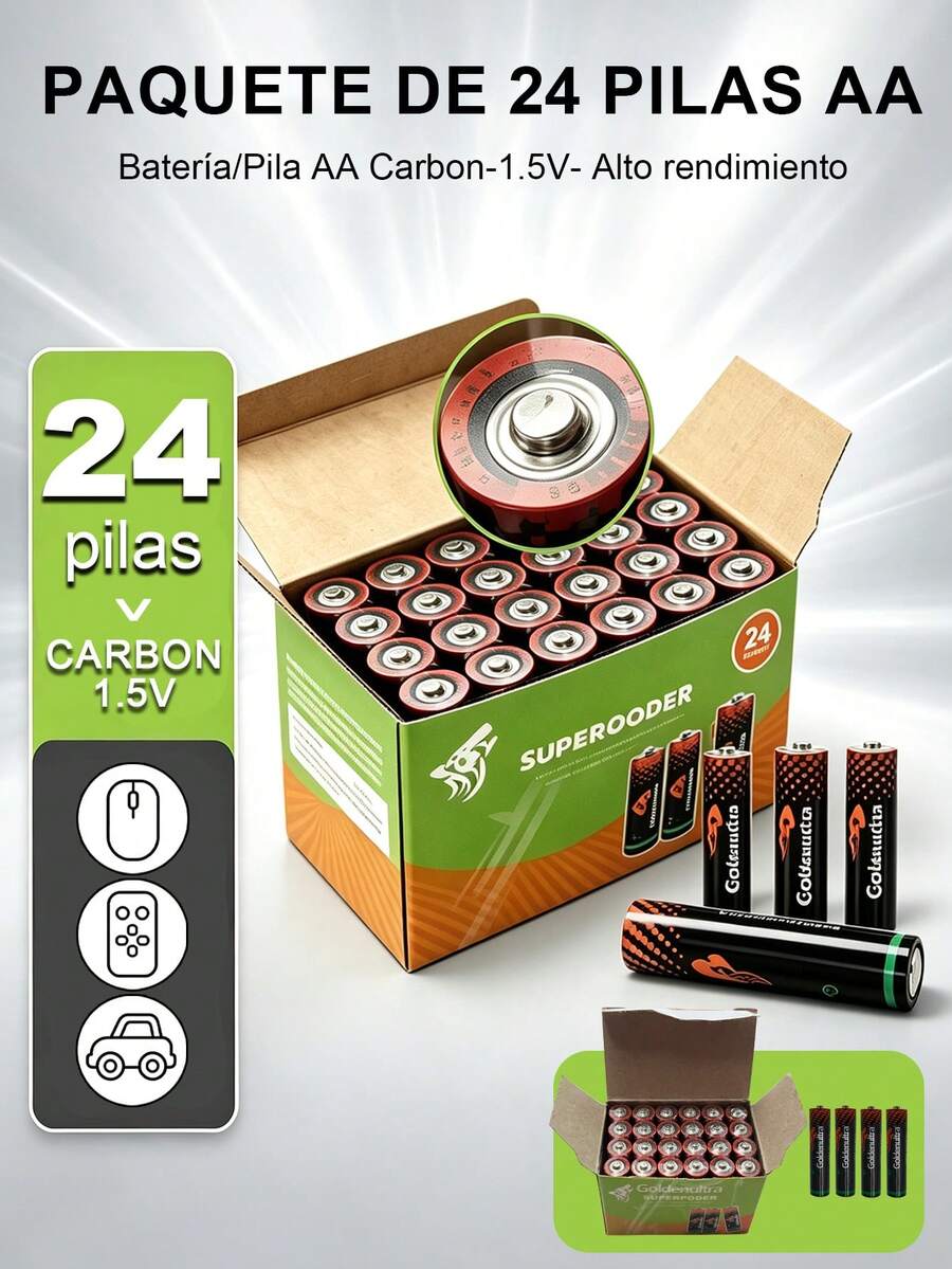24 Piezas de Baterías Pilas Alcalinas "AA" 1.5V Alta Duración y Mayor Capacidad de Carga,para electrodomésticos, controladores, luces, juguetes, alto rendimiento