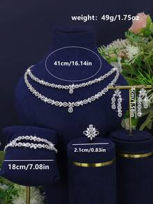 5pcs Copper Double-Layer Design Women's Jewelry Set, Elegant Style Includes Necklace, Earrings, Ring, Bracelet, Suitable For Women's Daily Wear And Party, Gift For Friends (Gift Box Packaging) - Double-layer Design Set - View 2