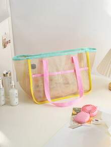 Bolso de mano minimalista de malla para mujer de verano, bolsa de almacenamiento multifuncional para viajes, bolsa de aseo portátil, bolsa de playa, bolsa de compras de gran capacidad para supermercado, para almacenamiento de cosméticos y artículos de tocador, mejor regalo para pareja y mamá, esencial para viajes al aire libre, imprescindible para compras - Multicolor - Ver 9
