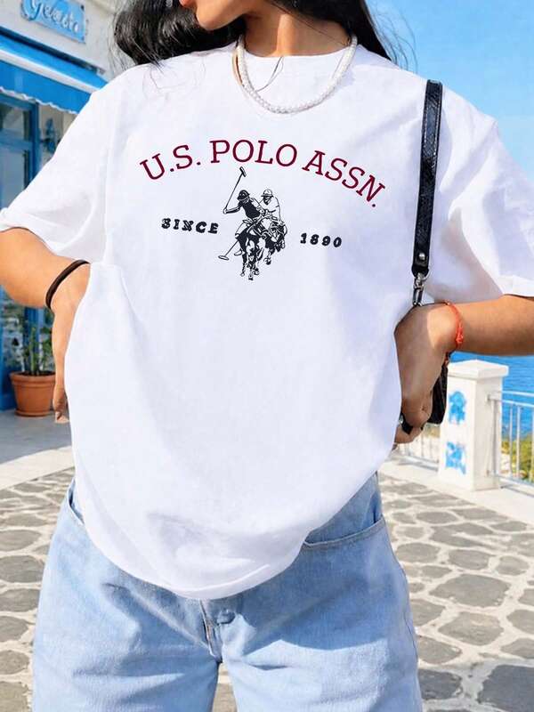 ZZG Es Trus Summer Women's "Letter" Pattern Printed Street Y2k Clothing White Top Round Neck Plus Size Short Sleeved T-Shirt