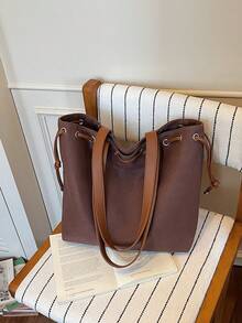 Large Capacity Canvas Bag. Fashionable Shoulder Bag. Casual Tote Bag. Simple Commuter Underarm Bag - Multicolor - View 5
