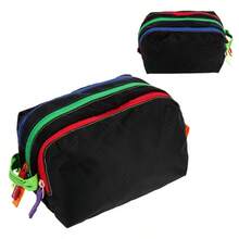 1件多巴胺風洗漱化妝包，拼色圖案，刺繡細節，長方形，可掛式手提與斜跨設計，聚酯纖維，可折疊多隔層大容量，適合女性，返校、大學宿舍與旅行使用 - 彩色 - 查看 9