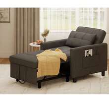 Asofer Sofa Bed Multifunctional Pull-Out Single Sofa 3-Level Adjustable Fabric Sofa With Side Pockets Folding Sofa For Small Living Room - Dark Grey - View 2