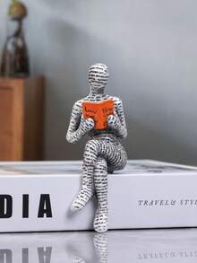 1pc Resin Reading Figurine Home Decor Ornament, Reading Style, Home Decoration Accessory, Best Choice, Autumn Decor, Room Decoration - Multicolor - View 8