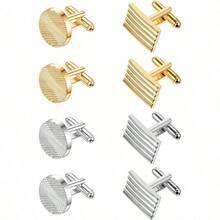 Men's Classic Cufflinks, Silver, Gold And Black Striped Round/Square/Rectangular Design, Suitable For Shirts, Suits And Other Occasions, Elegant Gift For Weddings, Grooms, Business Occasions, Father's Day, And Ideal Choice For School. - Multicolor - View 2