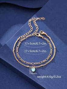 2pcs/Set Original Unique Heart-Shaped Zirconia Bracelet Layered Bracelet Set For Women - Yellow Gold - View 5