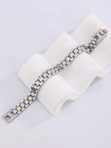 1pc Stainless Steel Adjustable Bracelet With Triple Crown Design - Silver - View 5