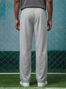 EVRINFINITE Pantalones de chándal holgados con cordón en la cintura y eslogan gráfico para hombre, para rave - Gris Claro - Ver 2