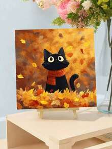 Adult Digital Oil Painting, Autumn-Themed Cat DIY Acrylic Oil Painting Kit, Canvas Material, Adult Digital Oil Painting Set, Home Decor Painting - Frameless - View 2