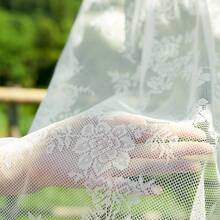 2pc European-Style Embroidered Semi-Transparent Plant Pattern Lace Window Screen Curtain, Home Decoration - White - View 8