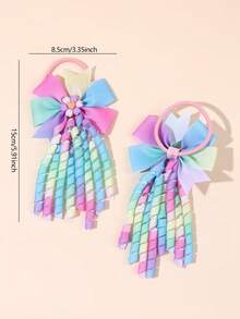 2pcs/Set Gradient Tassel Bow Elastic Headbands, Gradient Color Hairbands, Suitable For First Day Of School Party, Hair Accessories, School Supplies, Teacher Gifts - Multicolor - View 5