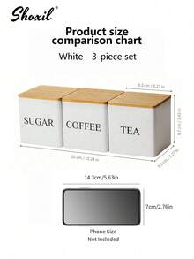 shoxil 3pcs Sealed Coffee Storage Canisters With Bamboo Lids - Square Metal Display Jars For Coffee Beans, Tea Leaves, Snacks And Dry Goods, Kitchen Cabinet Storage (Set Of 3) - Storage Jar - View 8