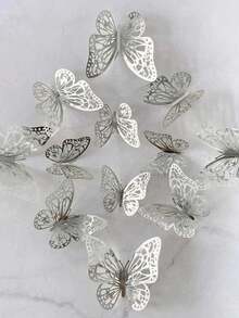 12pcs/Set Hollow Metal Texture 3D Butterfly Wall Stickers, Hollow Carved Design, Light Luxury, Gentle, High-End Soft Decoration, Suitable For Home Wall: Bedroom Headboard, Living Room Blank Wall, Entrance, Vanity Background, Creating A Gentle Atmosphere; Soft Decoration Check-In: Clothing Store, Nail Salon, Bridal Shop, Influencer Photo Background Wall; Festival Decoration: Wedding, Birthday Party - A - View 10