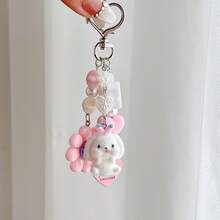 Korean Style Long Ear Rabbit Bag Charm, Flower Heart Beaded Keychain, Pearl Pendant Backpack Hanging Chain, Sweet Y2K Style Handbag Decoration, Gift For Girls - Multicolor - View 7