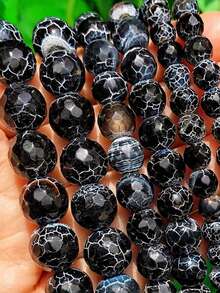 1 Strand 6/8/10mm Cracked Dream Black Fire Agates Round Beads Natural Stone Beads For Diy Bracelet Earrings Jewelry Making ﻿ - Multicolor - View 9