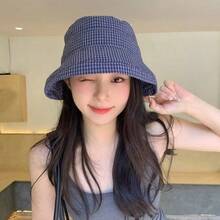 1pc/1set Japanese Style Plaid Bucket Hat For Women, Summer Outdoor Sun Protection Fashion Versatile Sun Hat - Multicolor - View 12