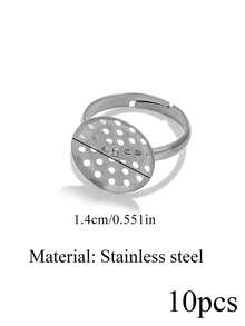 10 Pcs 18K Gold-Plated Stainless Steel Circular Hollow Mesh Adjustable Ring Blanks Inlaid With Gemstones DIY Jewelry Making Supplies For Women - Ring - View 9