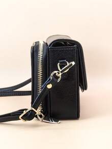 Mini cartera bandolera para teléfono, cartera de teléfono con cierre de cremallera de moda de PU suave, multifunción de gran capacidad, set de 2 piezas de cartera de teléfono y portador de tarjetas de gran capacidad - Negro - Ver 4