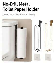 2pcs Set 1 Long Toilet Paper Holder + 1 Storage Quick Clip, Drill-Free Hanging Design, Suitable For Toilet Tank, Cabinet Door And Wall, Black Minimalist Paper Roll Holder, Bathroom And Kitchen Storage - Multicolor - View 3